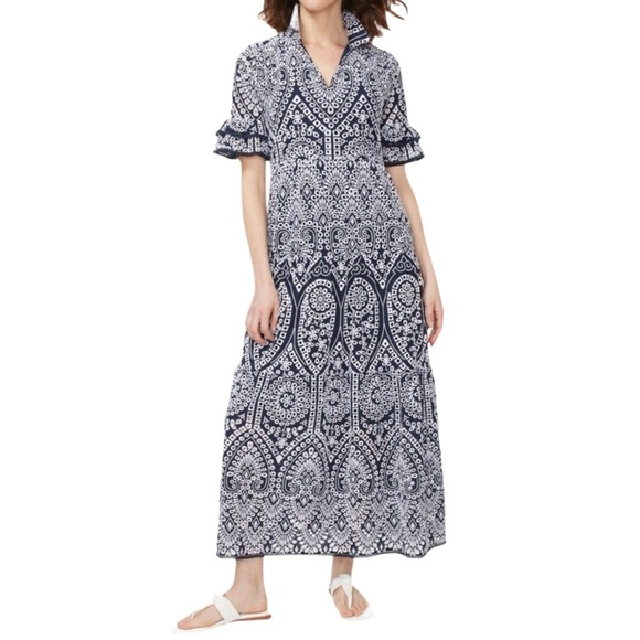 Chico's Dresses & Skirts - Chico's Navy and White Embroidered Eyelet Tiered Maxi Dress